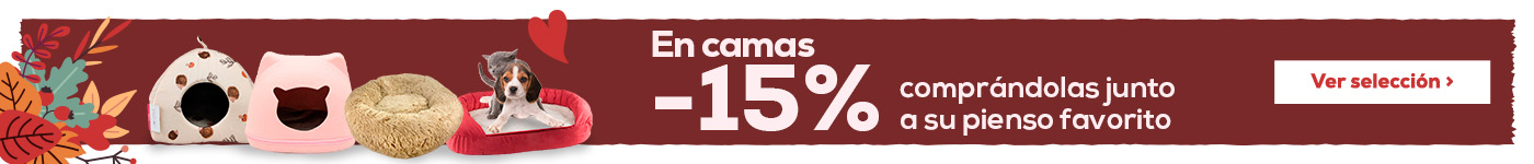 '-15% en selección de camas para perro y gato comprando junto con su pienso favorito