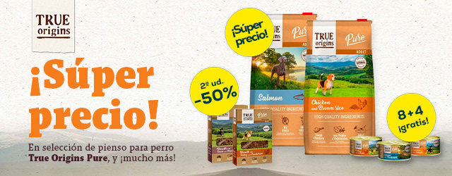 True Origins Pure - Súper precios en selección de pienso para perro; 8 + 4 gratis en selección de comida húmeda; -50% en la 2ª unidad en selección de snacks