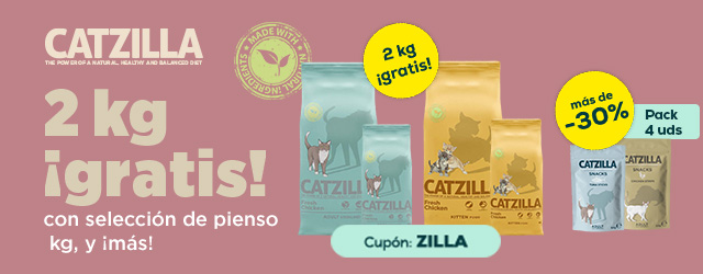 Catzilla: 2 kilos ¡gratis! con selección de pienso 6 kg, y más de -33% en selección de packs de snacks 4 x 50g