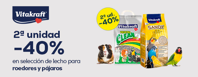 Vitakraft: -40% en la 2ª unidad en selección de lechos para roedores, conejos y pájaros