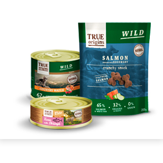 True Origins snacks y comida húmeda para perro