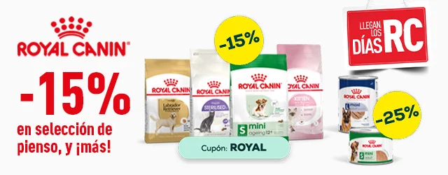 Royal Canin: -15% en selección de pienso para perro, y -25% en selección de packs de húmedo para perro