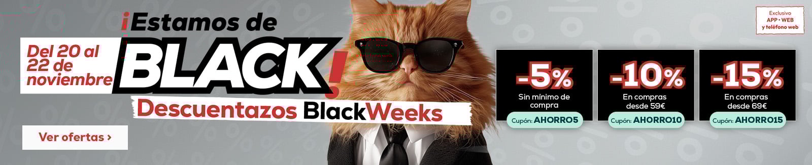 15% descuento en compras superiores a 69€ o 10% descuento en compras superiores a 59€ o 5% descuento sin mínimo de compra