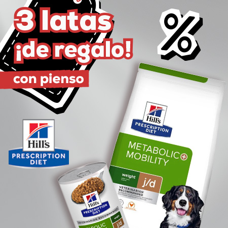 Hill's Prescription Diet: 3 latas de húmedo gratis con la compra de pienso j/d Metabolic + Mobility para perro 12 kg