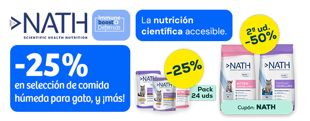 Nath: -25% en selección de packs de húmedo para gato 24 uds, -50% en la 2ª unidad en selección de pienso para gato 2 kg