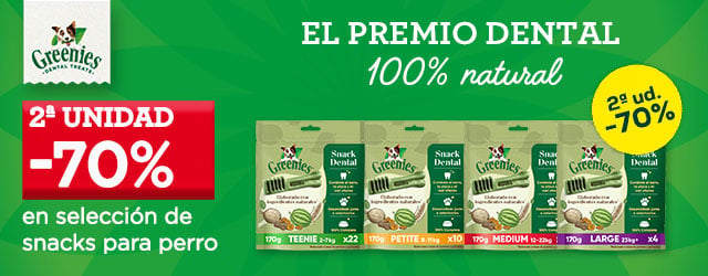 Greenies: -70% en la 2ª unidad en selección de snacks dentales para perro