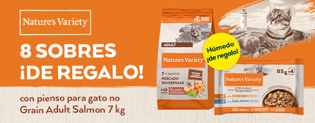 Nature's Variety: 8 sobres de regalo con pienso para gato no Grain Adult Salmon 7 kg