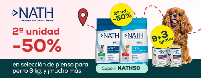 Nath: -50% en la 2ª unidad de pienso para perro 3 kg y 9 + 3 gratis en selección de packs de comida húmeda para perro