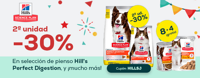 Hill's Perfect Digestion: -30% en la 2ª unidad en pienso para perro y gato y 8 + 4 gratis en packs de comida húmeda 12 uds.