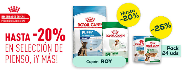 Royal Canin: Hasta -20% en selección de pienso para perro, y -25% en selección de packs de húmedo para perro 24uds