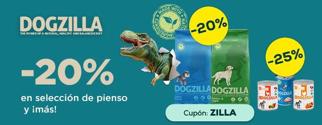 Dogzilla: -20% en selección de pienso, y -25% en selección de packs de húmedo 24 x 400 g.
