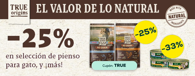 True Origins Pure: -25% descuento en pienso para gato y 33% en packs de húmedo