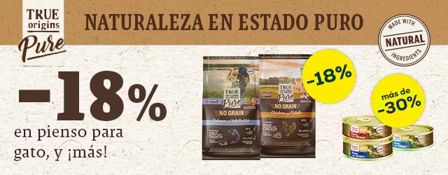 True Origins Pure: -18% en pienso para gato, y más de -30% en selección de packs de húmedo para gato 24uds