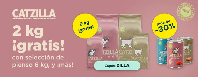 Catzilla: 2 kilos gratis en selección de pienso 6 kg, y más de -30% en selección de packs de húmedo 24 x 400g