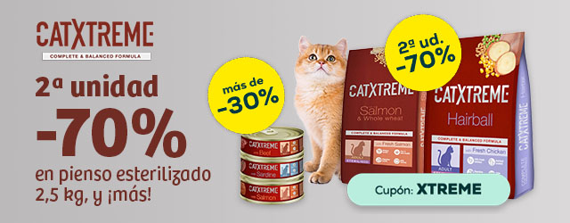Catxtreme: -70% en la 2ª unidad en pienso esterilizado 2,5 kg, y más de -30% en selección de packs de húmedo