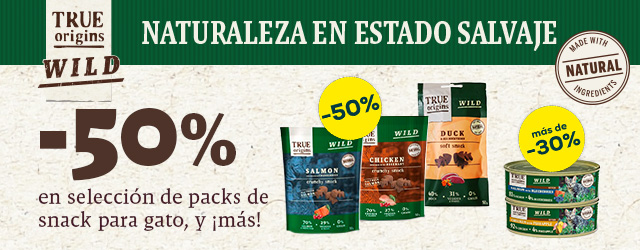 True Origins Wild: -50% en selección de snacks para gato, y más de -30% en selección de packs de húmedo para gato 48 x 85g