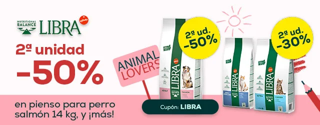 Libra: -50% en la 2ª unidad en selección de pienso para perro, y -30% en la 2ª unidad en selección de pienso para gato 1'5kg
