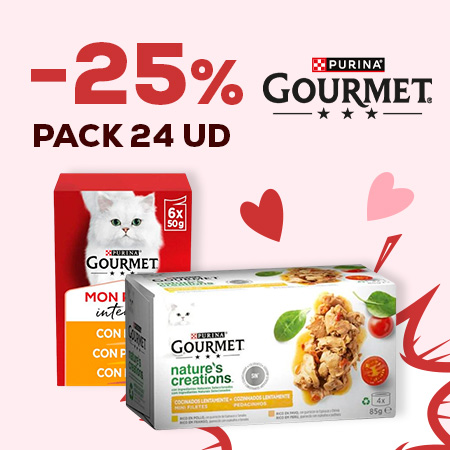 Gourmet: -25% en packs de 24 uds de comida húmeda para gato