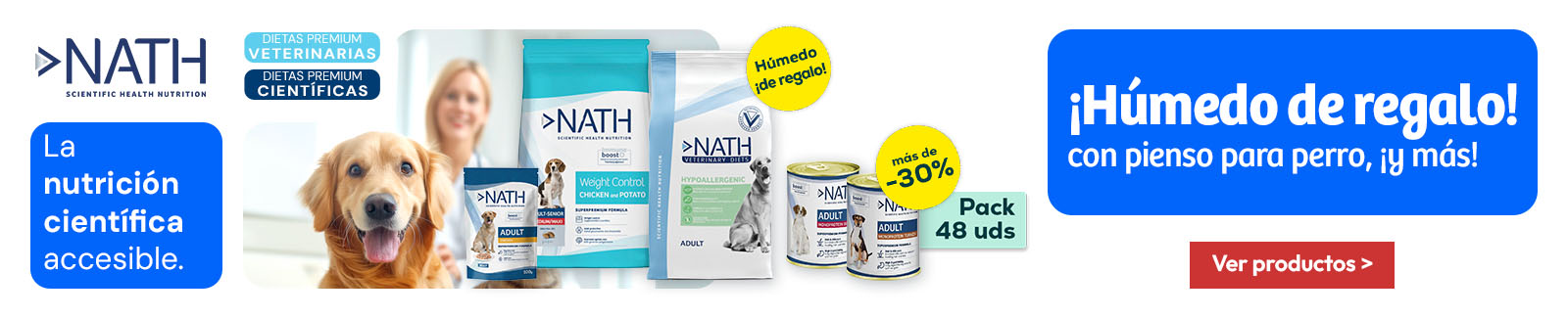 Nath: H&uacute;medo de regalo con selecci&oacute;n de pienso para perro, y m&aacute;s de -30% en selecci&oacute;n de packs de h&uacute;medo para perro 48 uds