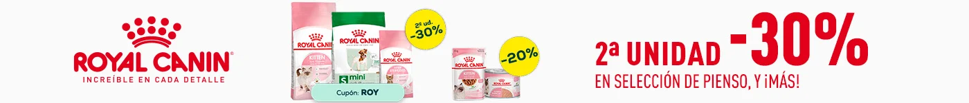 Royal Canin: -30% en la 2ª unidad en selección de pienso, y -20% en selección de packs de húmedo para gato 24 uds