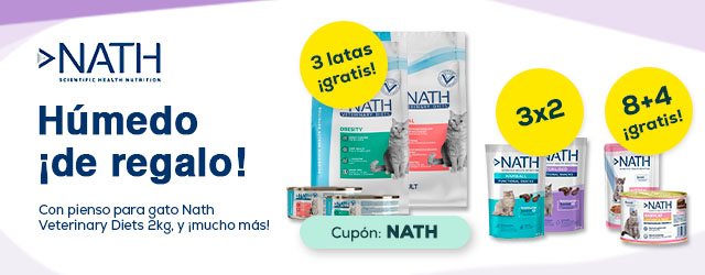 Nath - 1,2 kg gratis con selección de pienso para gato; 8 +4 gratis en selección de comida húmeda; 3x2 en selección de snacks