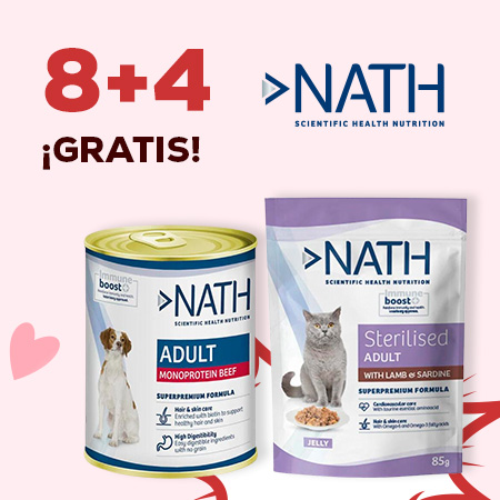 Nath: 8 + 4 gratis en selección de packs de comida húmeda para perro y gato