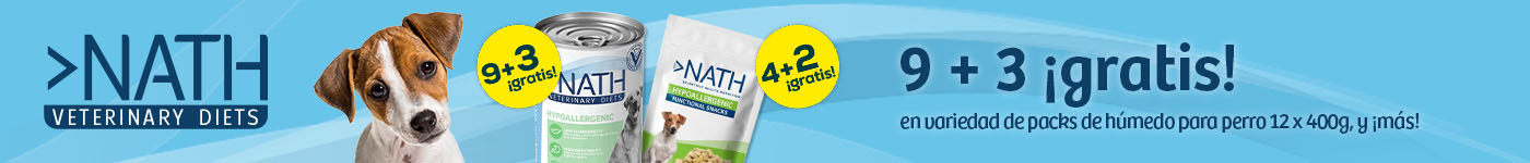 Nath: 9 + 3 gratis en packs de comida húmeda Hypoallergenic para perro y 4 + 2 gratis en selección de snacks para perro