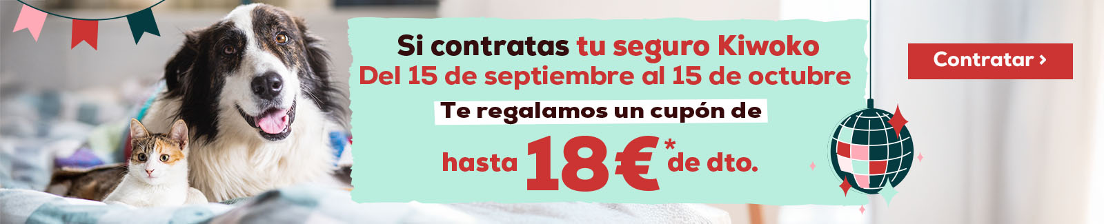 Si contratas tu seguro Kiwoko te regalamos un cup&oacute;n de hasta 18&euro; de descuento.