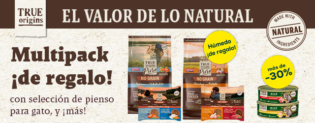 True Origins: Multipack de comida húmeda con selección de pienso para gato, y más de -30% en selección packs de húmedo para gato 48 uds