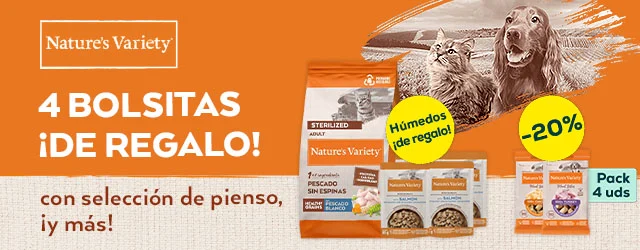 Nature's Variety: Húmedo de regalo y -20% 4 bolsitas de regalo con selección de pienso para gato Nature's Variety: Húmedo de regalo y -20% 4 bolsitas de regalo con selección de pienso para gato