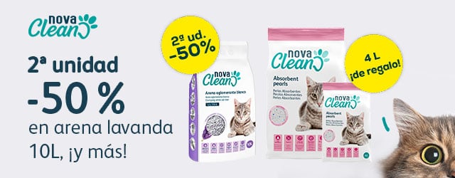 Nova Clean: -50% en la 2ª unidad en selección de arenas para gato y regalo de arena y ¡4 litros de regalo!