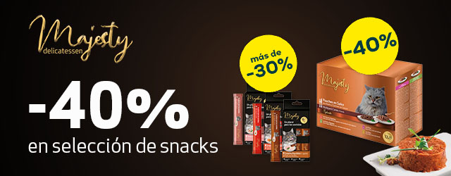 Majesty: -40% en selección de snacks, más de  -30% en selección de packs de húmedo 12 uds