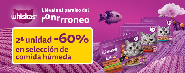 Whiskas: -60% en la 2ª unidad en selección de comida húmeda