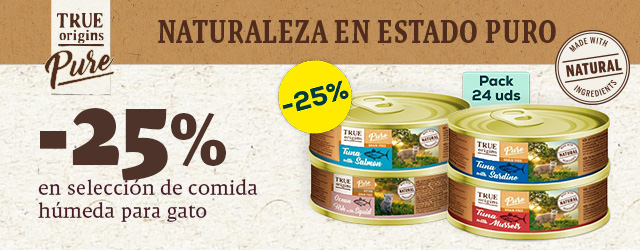 True Origins Pure: -25% en packs comida húmedo para gato, y -50% en la 2ª unidad en selección de pienso