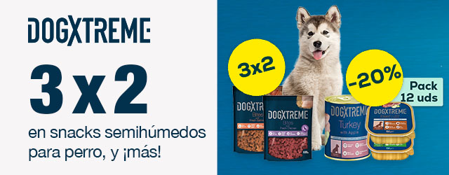 Dogxtreme: 3 x 2 en snacks semihúmedos para perro, y -20% en selección de packs de húmedo para perro 12 uds