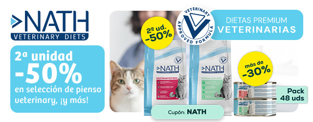 Nath: -50% en la 2ª unidad en selección de pienso para gato 2kg, -33% en selección de packs de comida húmeda 48uds Nath: -50% en la 2ª unidad en selección de pienso para gato 2kg, -33% en selección de packs de comida húmeda 48uds