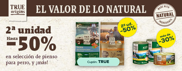 True Origins: Hasta -50% en la 2ª unidad en selección de pienso para perro, y hasta -33% en selección de pack de húmedo para perro