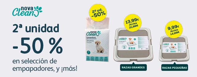 Nova Clean: -50% en la 2ª unidad en selección de empapadores, y súper precio en selección de bandeja higienica