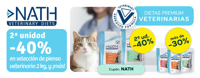 Nath Veterinary Diets: -40% en la 2ª unidad en pienso para gato 2 kg, más de 30% en selección de packs de húmedo para gato 12 uds