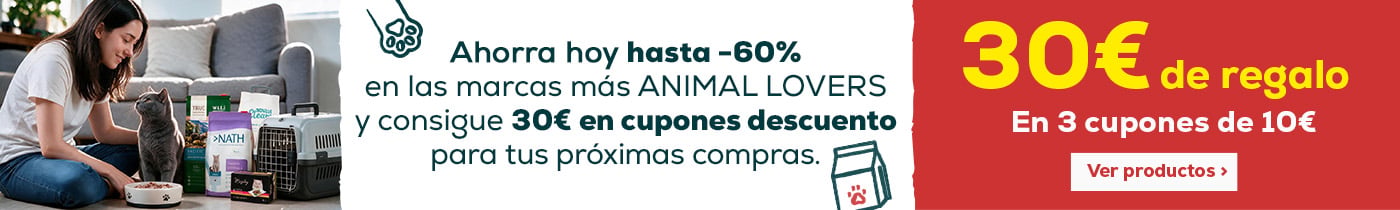 Hasta -60% en las marcas más ANIMAL LOVERS y consigue 30€ de regalo en 3 cupones de 10€
