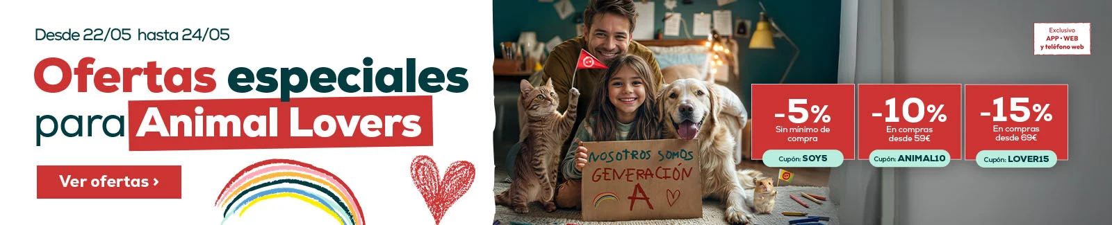 15% descuento en compras superiores a 69€ o 10% descuento en compras superiores a 59€