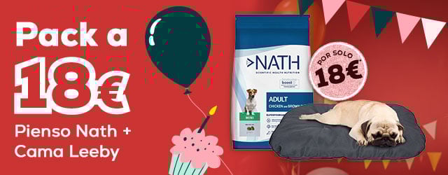 Packs especiales Aniversario a 18€: Pienso Adult Mini Pollo para perro Nath más cojín Ovalado negro para perro Leeby
