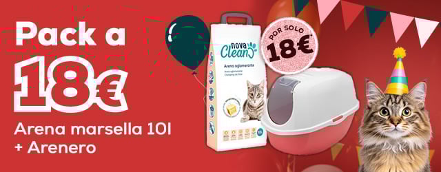 Pack especial aniversario a 18€ Nova Clean: Arena Marsella Aglomerante para gato más Arenero Omega Toilette para gato