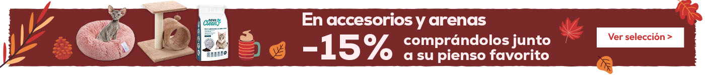 '-15% en selección de accesorios y arenas para gato comprando junto con su pienso favorito
