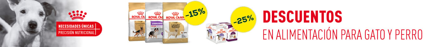 Royal Canin: -15% en selección de pienso para perro, y -25% en selección de packs de húmedo para gato