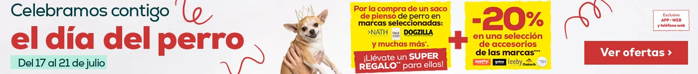 Día del perro: Por la compra de un saco de pienso de perro den marcas seleccionadas llévate un super regalo para ellos, y -20% en selección de accesorios de marcas Tootoy, Gotoo, Leeby, outech y Psh