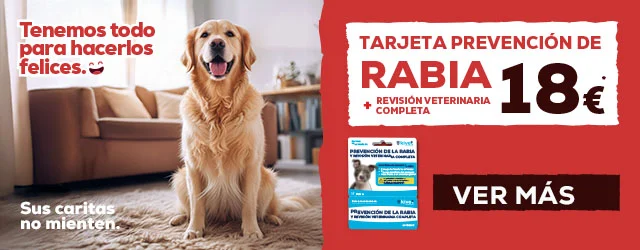 Tarjeta prevención de rabia más revisión veterinaria completa 18€ para perro