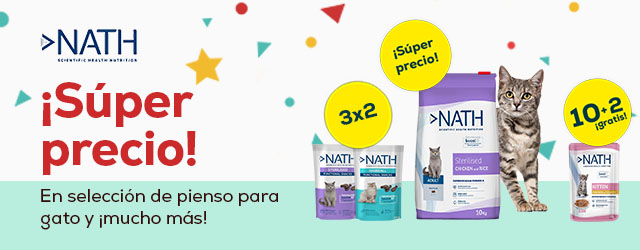 Nath: Súper precios em pienso para perro y gato; 10 + 2 gratis en packs de 12 uds. de comida húmeda; descuentos en snacks