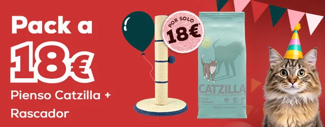 Packs especiales Aniversario a 18€: Pienso para adultos esterilizados Catzilla más rascador Isidoro Poste TK-Pet