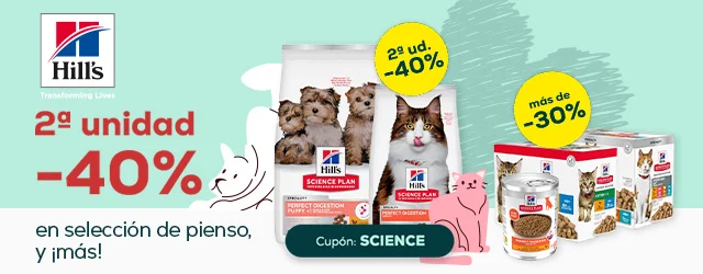 Hill's: -40% en la 2ª unidad en selección de pienso, y hasta -33% en selección de packs de húmedo